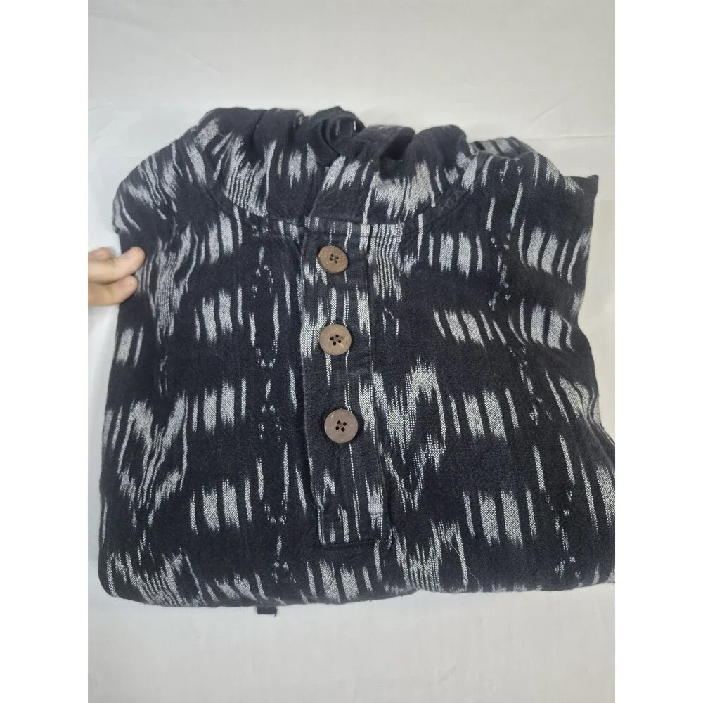 Stussy Pullover Mens SzSmall Gray Ikat Print Hoodie Quarter Button Beach Cotton